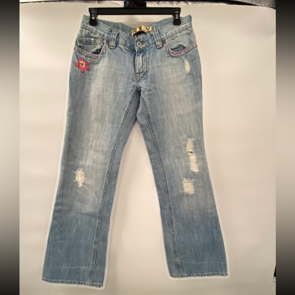 Roxy Denim Jeans floral Embroidered Distressed Cloudbreak Bootcut Jeans Size 5‎